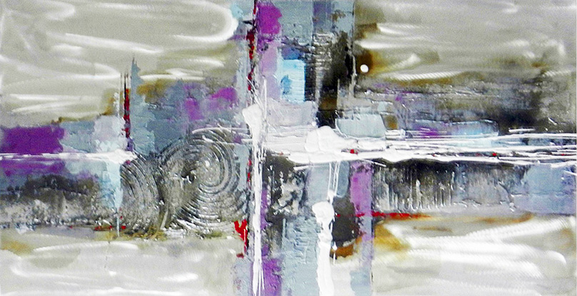HA083 Wall décor art oil on canvas abstract purple silver blue tones